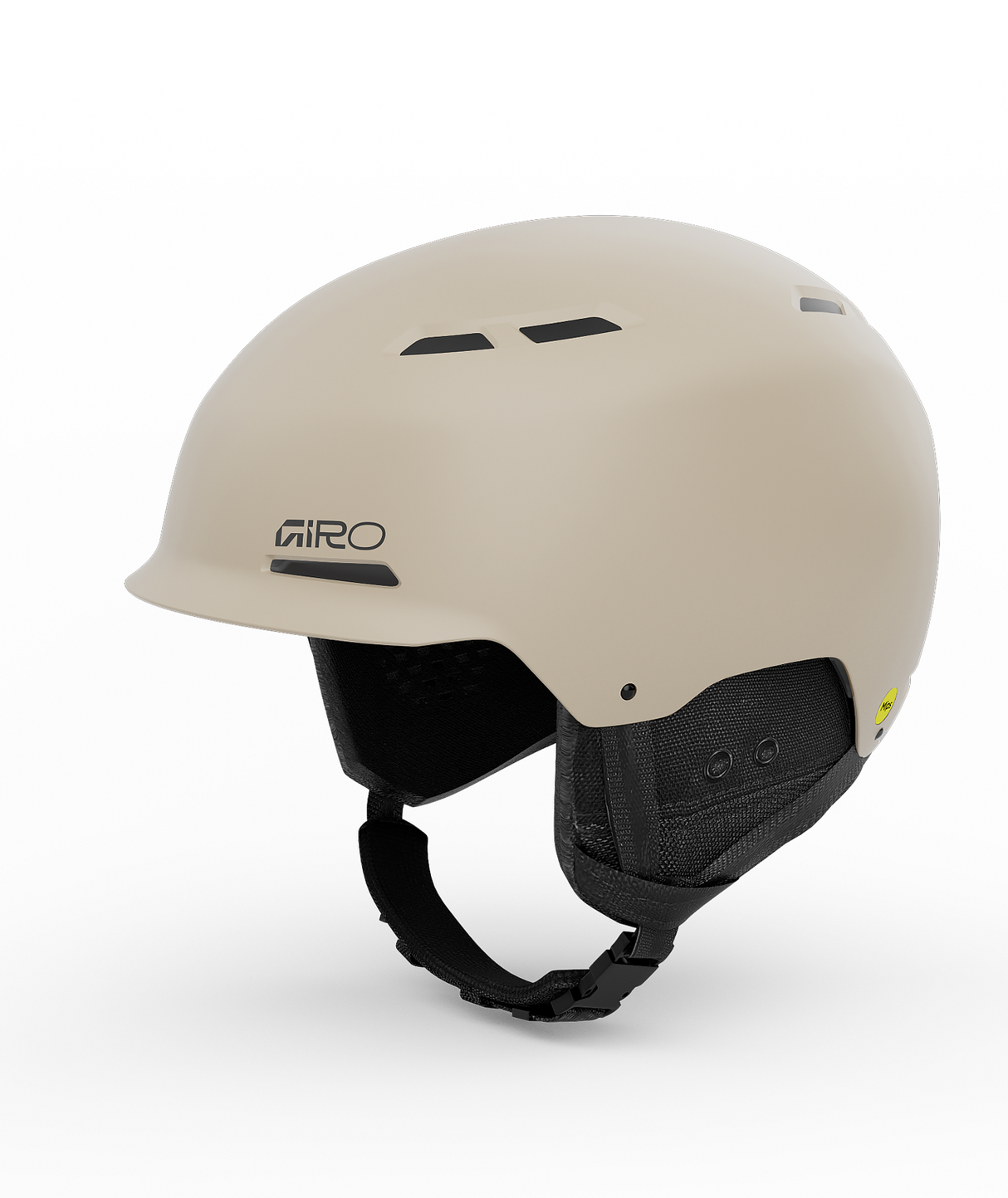 TrigMIPS-Beige helmet with black interior and Giro logo on a white background