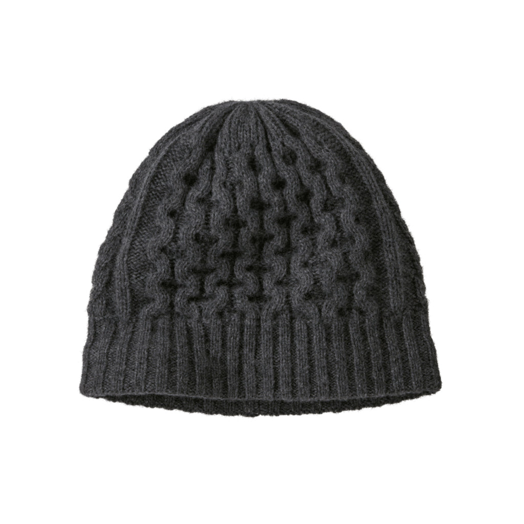 CoastalCableBeanie-A dark grey Patagonia Coastal Cable Beanie with a classic cable-knit pattern and ribbed cuff.