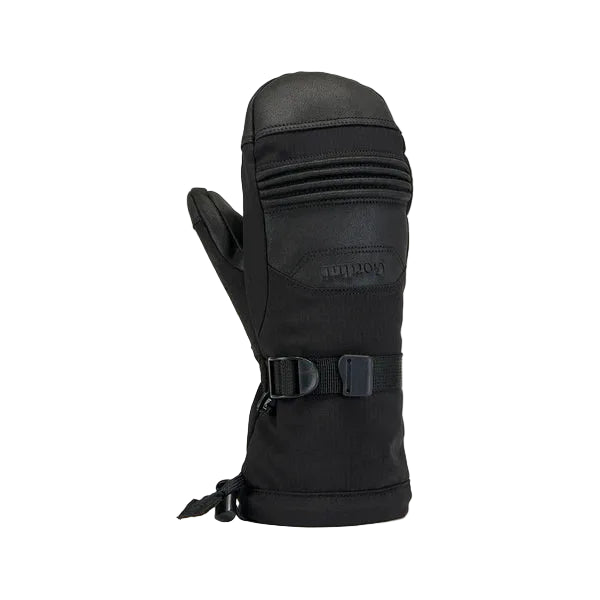 Jr. Gore-Tex Mitt-A single black Gordini Gore-Tex Jr mitten for kids, featuring a zippered wrist strap and a brand logo on the back of the hand.