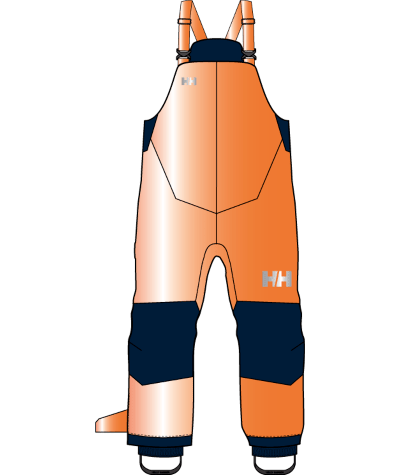 Rider 2 Ins Bib-Orange and navy bib overalls with a brand logo on a transparent background