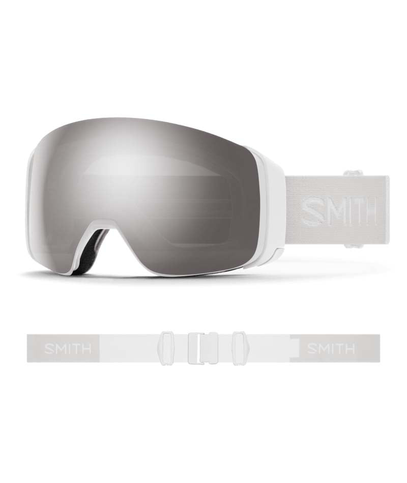 4DMag-Smith snow goggles with silver lens and white frame on a white background