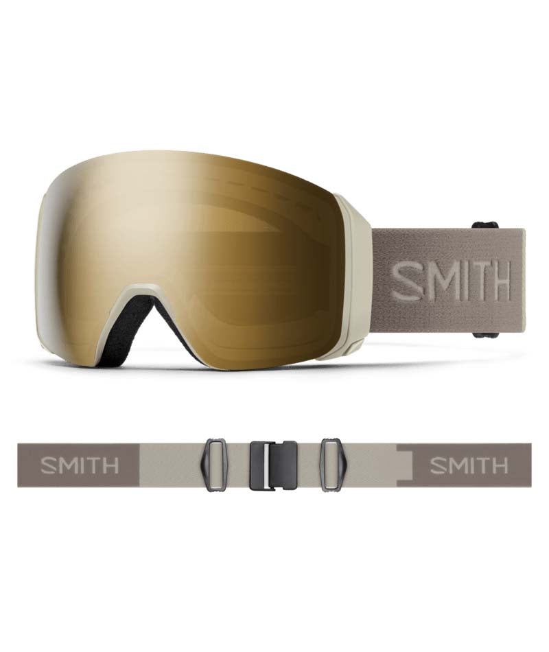 4DMagXL-Smith ski goggles with gold lens and beige strap on a white background
