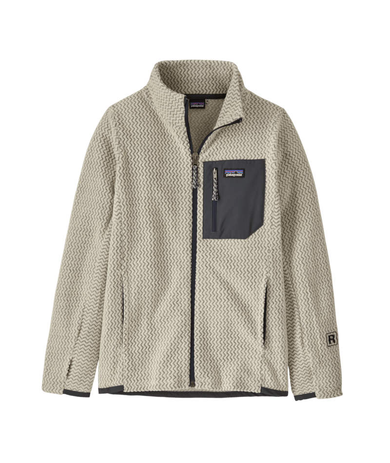 R1 Air jacket-A kids' full-zip Patagonia R1 Air jacket in black and beige color, made from recycled fleece fabric.