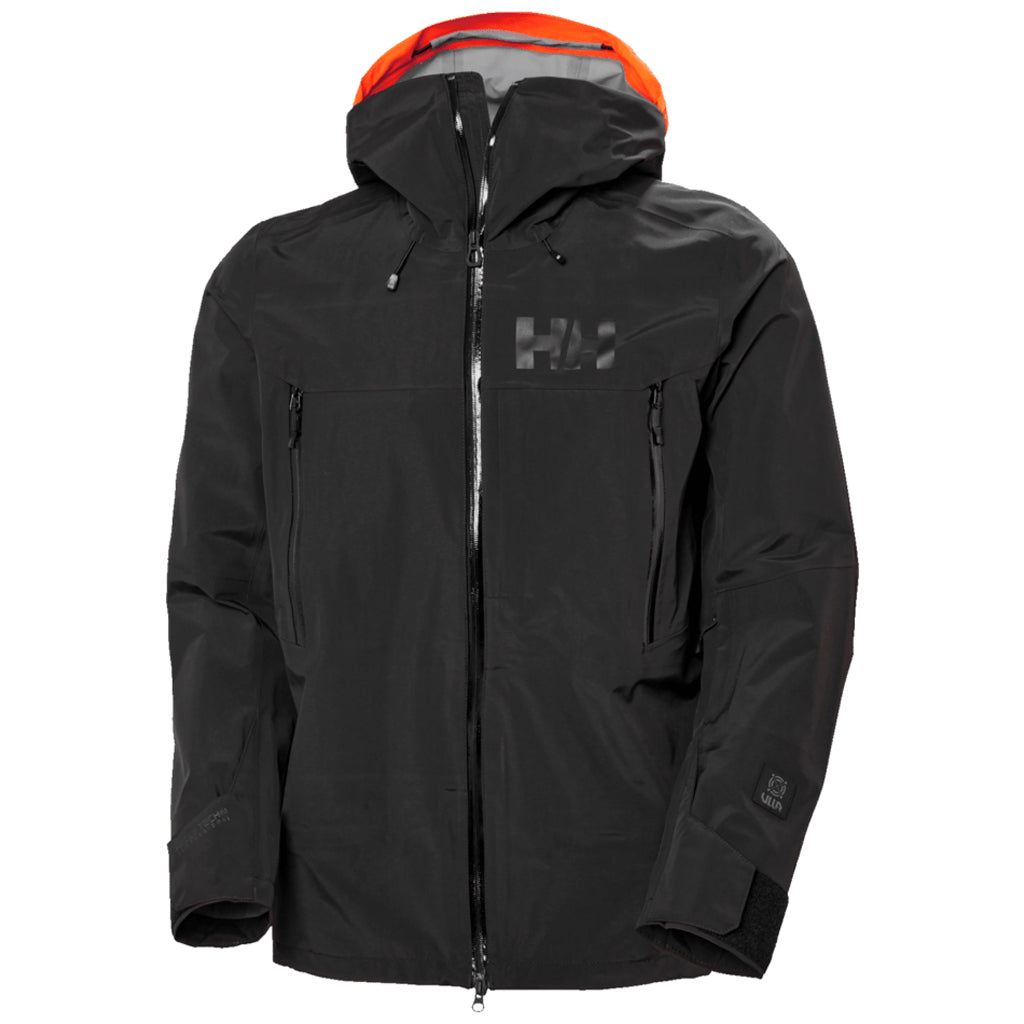 Sogn Shell 2.0 Jacket-Black jacket with orange hood on a white background