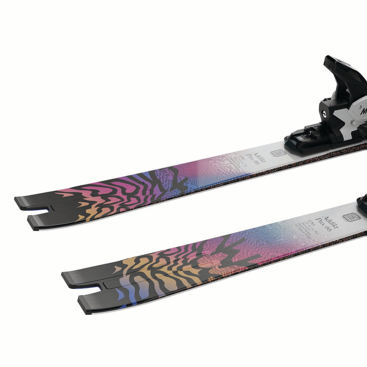ADDIKTPRO66MI12GW-Pair of Salomon skis with colorful design on a white background