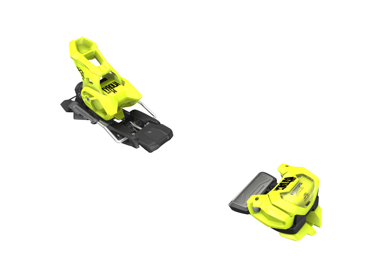 A pair of blue Tyrolia Attack 14 GW Ski Bindings 2025 are shown apart on a white background, displaying the FR PRO 3 toe and heel pieces for an all-mountain setup.