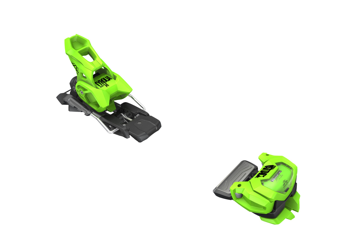 A pair of blue Tyrolia Attack 14 GW Ski Bindings 2025 are shown apart on a white background, displaying the FR PRO 3 toe and heel pieces for an all-mountain setup.