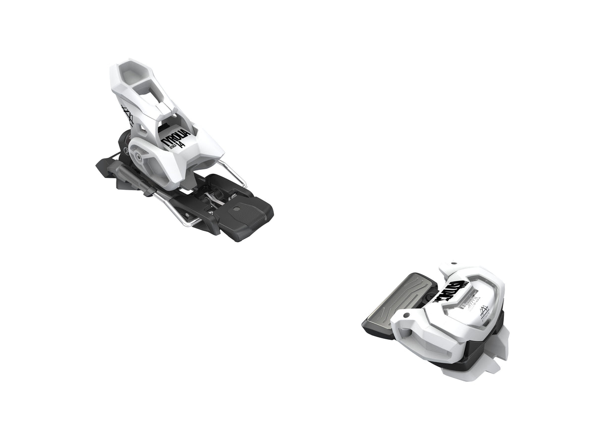 A pair of blue Tyrolia Attack 14 GW Ski Bindings 2025 are shown apart on a white background, displaying the FR PRO 3 toe and heel pieces for an all-mountain setup.
