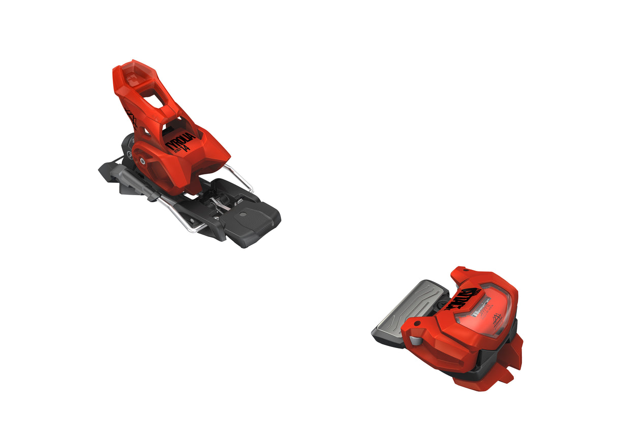 A pair of blue Tyrolia Attack 14 GW Ski Bindings 2025 are shown apart on a white background, displaying the FR PRO 3 toe and heel pieces for an all-mountain setup.