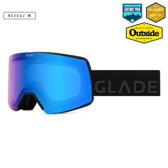 Adapt2-Blue ski goggles with black strap on a white background, featuring 'Reveal' branding and awards.
