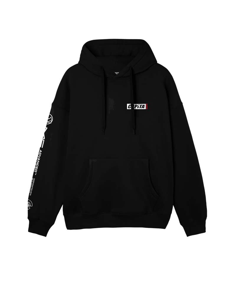 AdvancedHoodie-Black hoodie on a white background