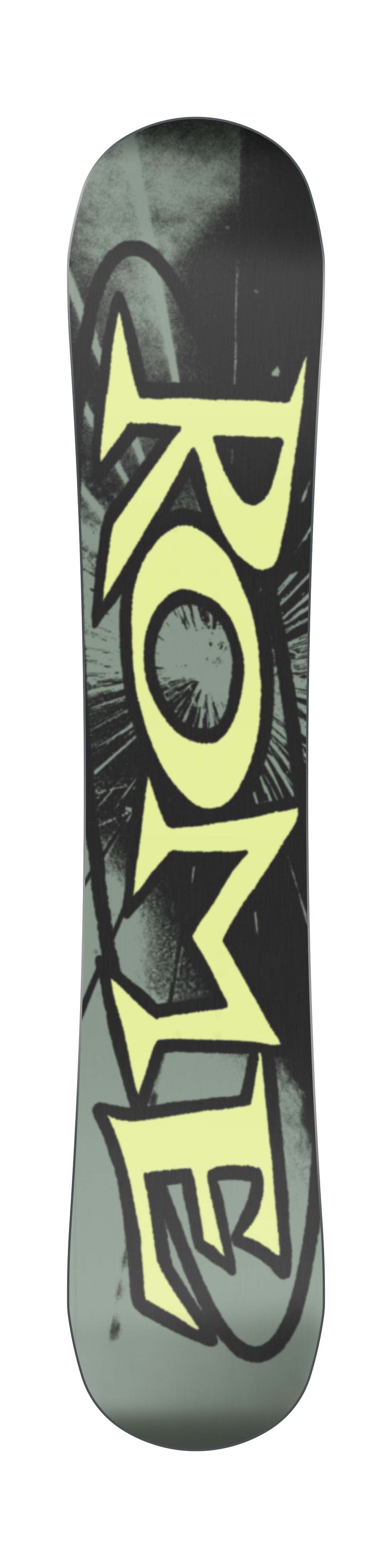 Artifact- Black snowboard base with 'Rome' logo on a white background