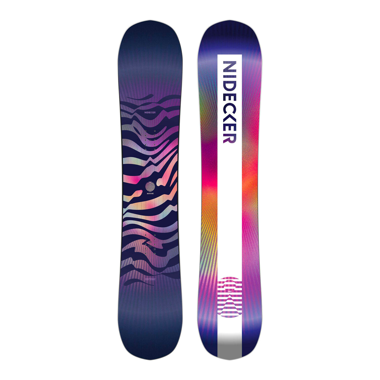 Astral- Multicolored snowboard on a white background