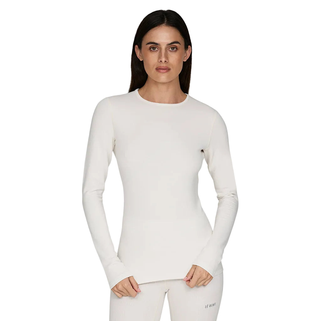 Heavyweight Antarctic Grid Fleece Crew-White long-sleeve shirt on a white background
