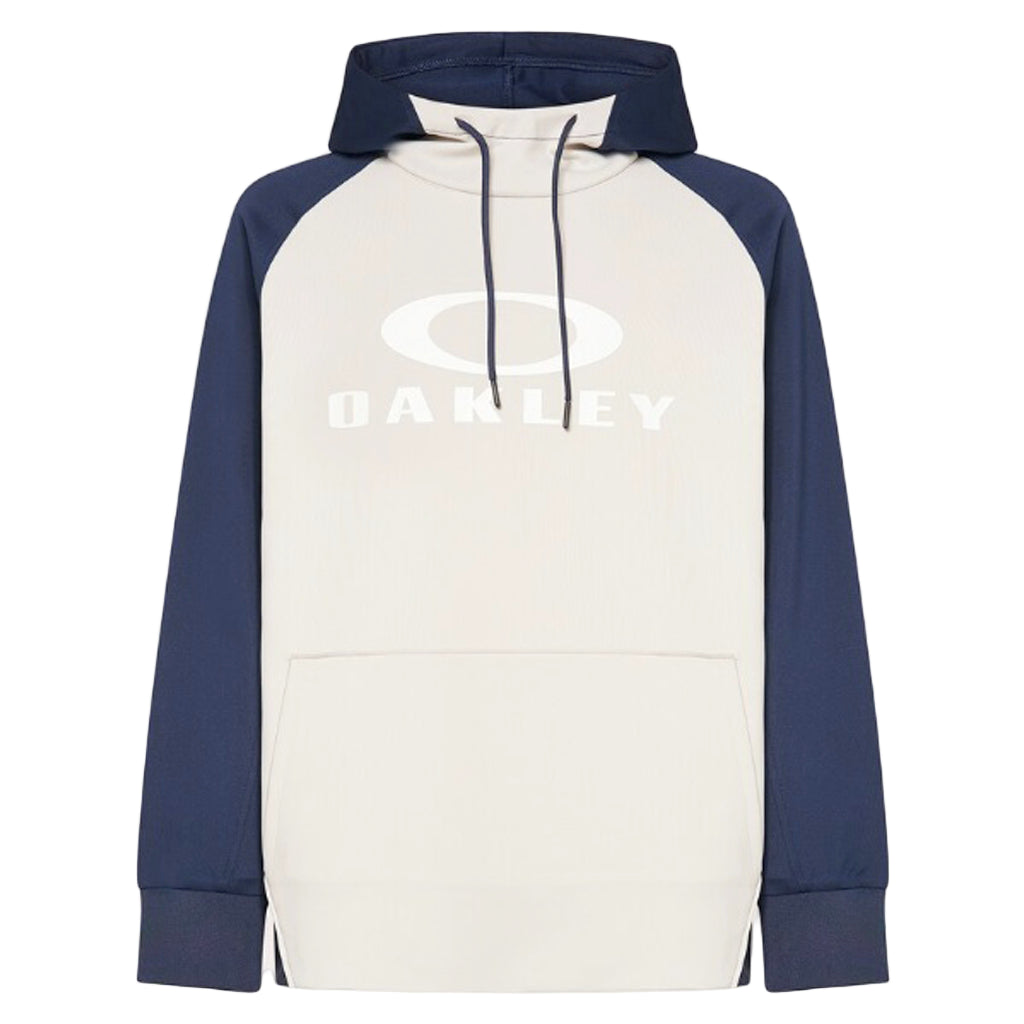 BarkDWRHoody-Hoodie with navy sleeves and white body featuring Oakley logo on a white background
