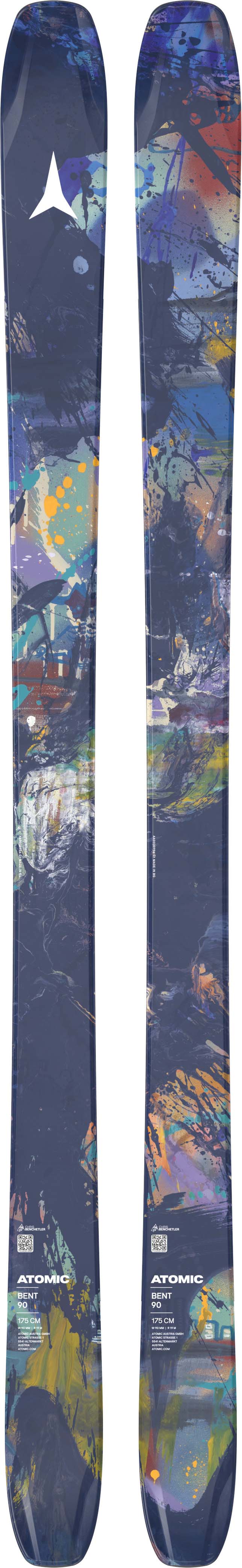 Bent90-Pair of skis with a colorful design on a white background