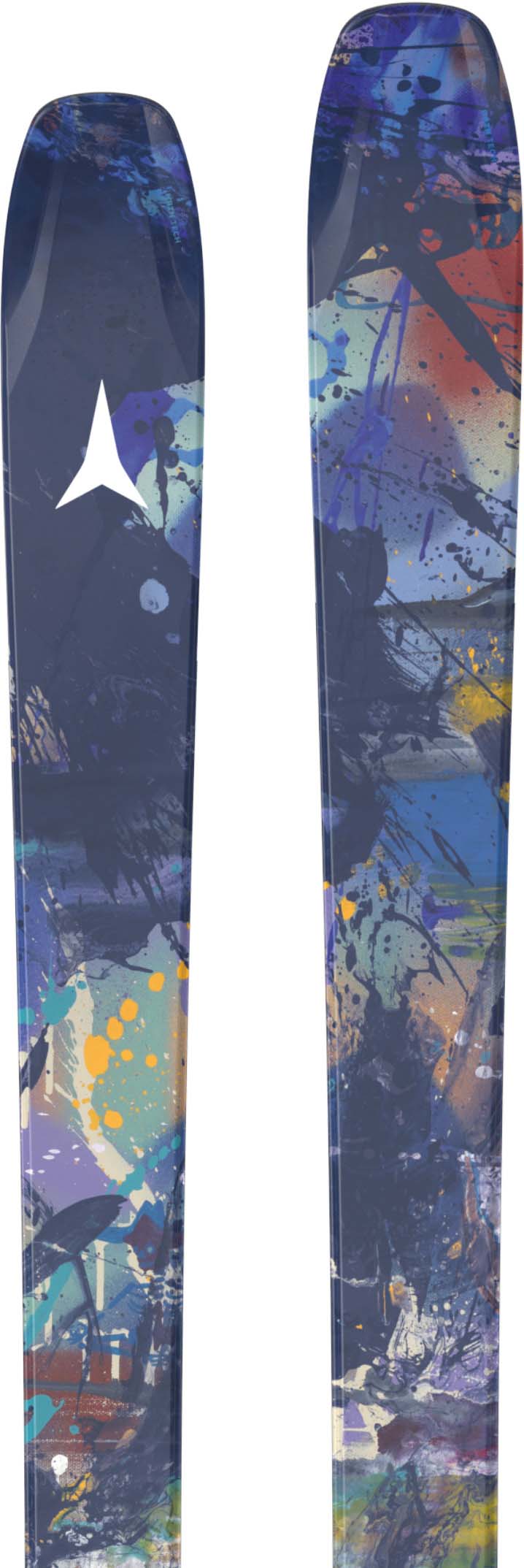 Bent90- Pair of skis with a colorful design on a white background