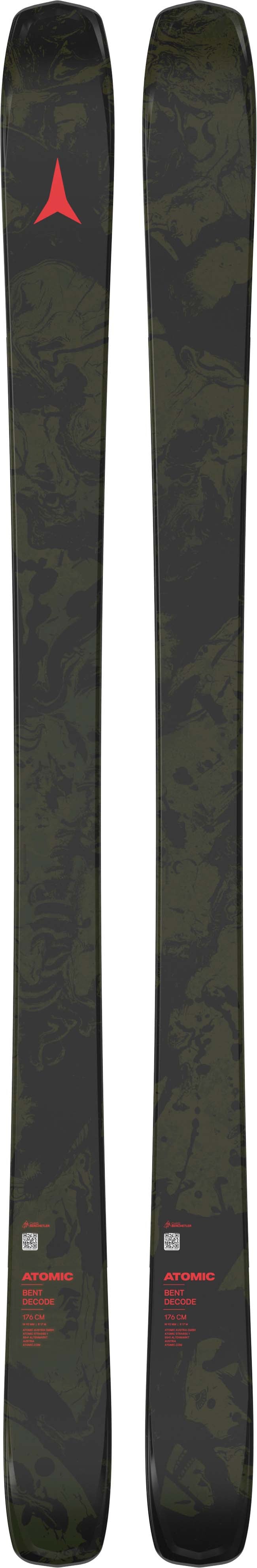 BentDecode- Green and black skis on a white background
