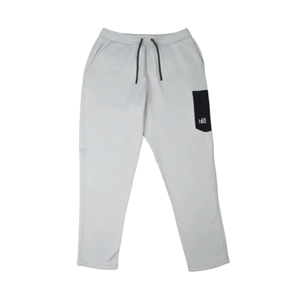 MSpectrumFleecePant-Gray sweatpants with a black patch on a white background