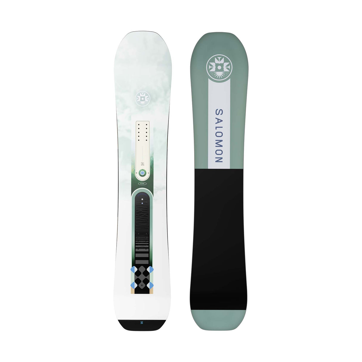 Bliss- Multi colored snowboard on a white background