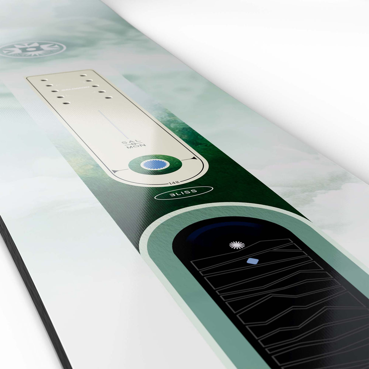 Bliss- Multi colored snowboard on a white background