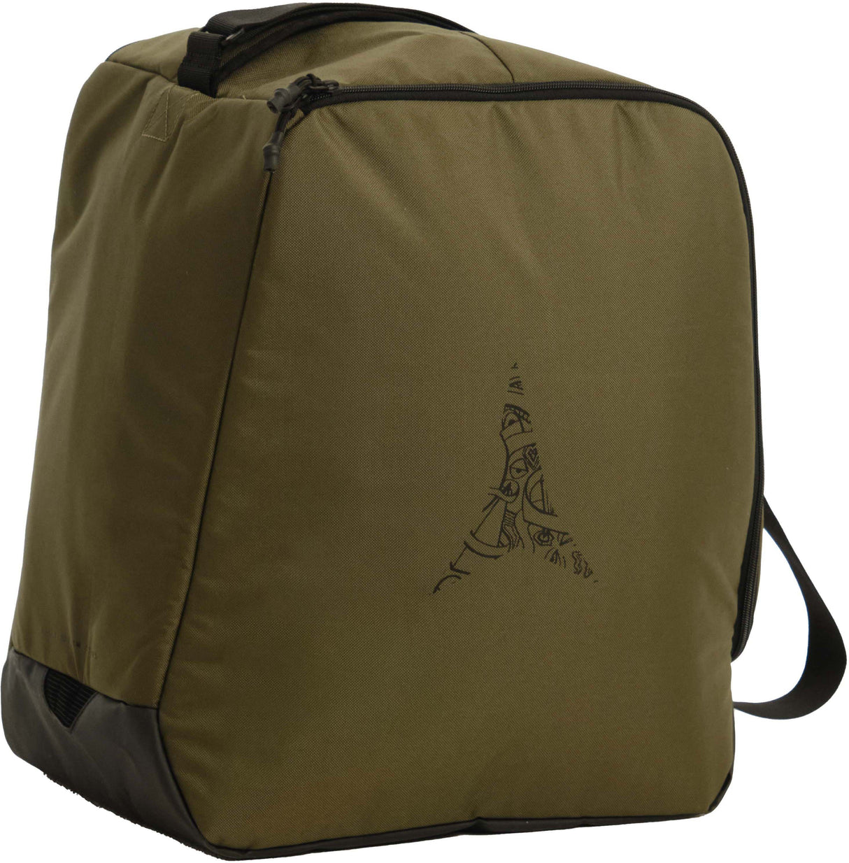 BootandHelmetBag-Green boot and helmet bag with a logo on a white background