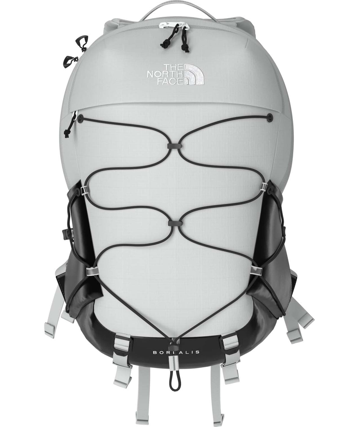 Borealis-Gray backpack with visible branding on a white background