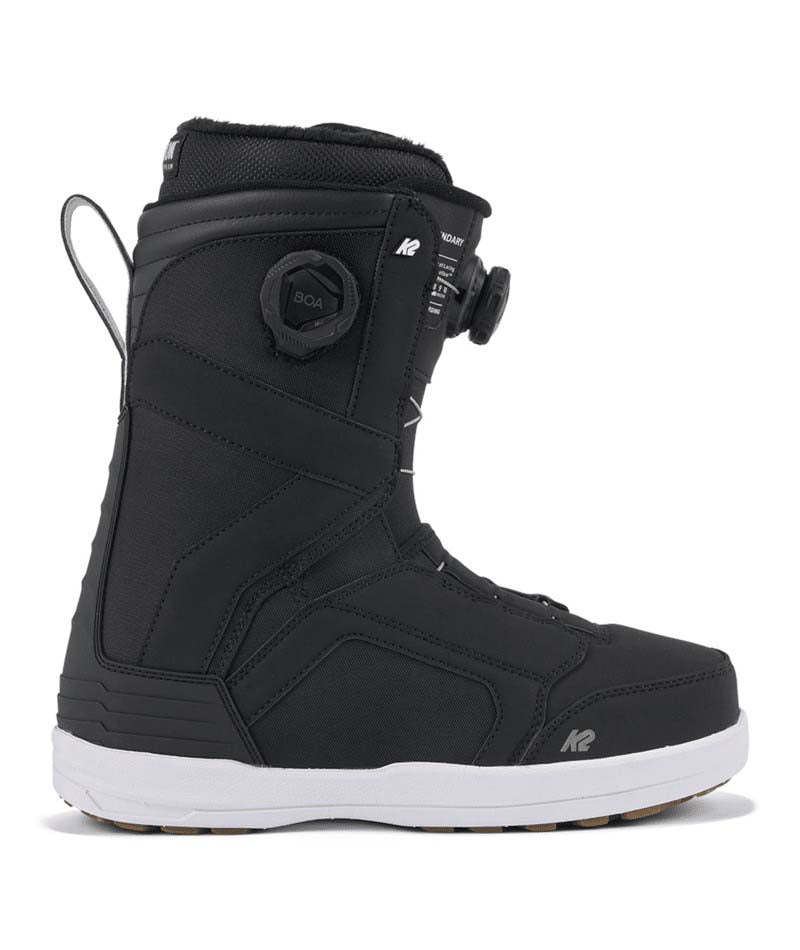 Boundary- Black snowboard boot on a white background