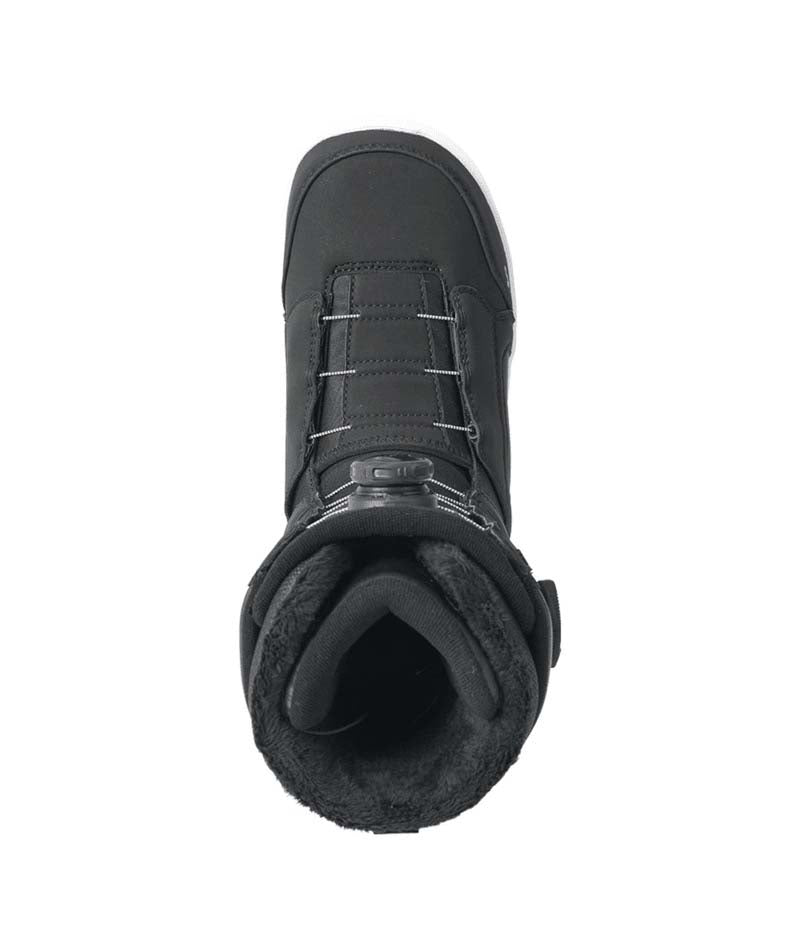 Boundary- Black snowboard boot on a white background