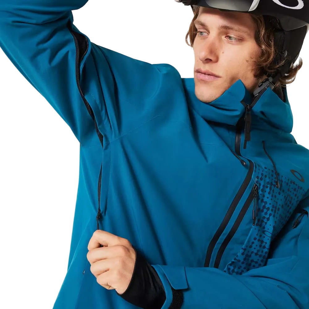 CanopyIns.Jacket- Blue jacket with a patterned pocket on a white background