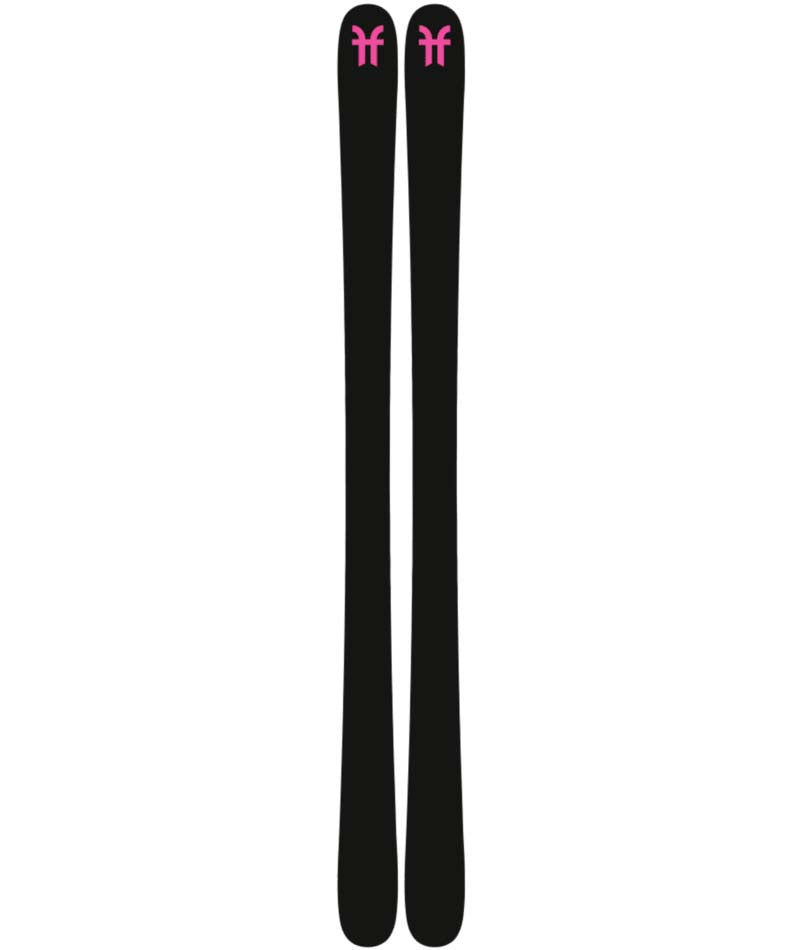 Dancer79SYS- Black base of the skis with pink logos on a white background