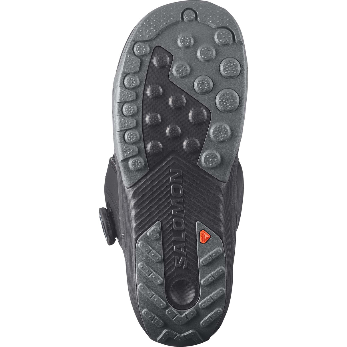 Dialogue- Black snowboard boot with Salomon branding on a white background