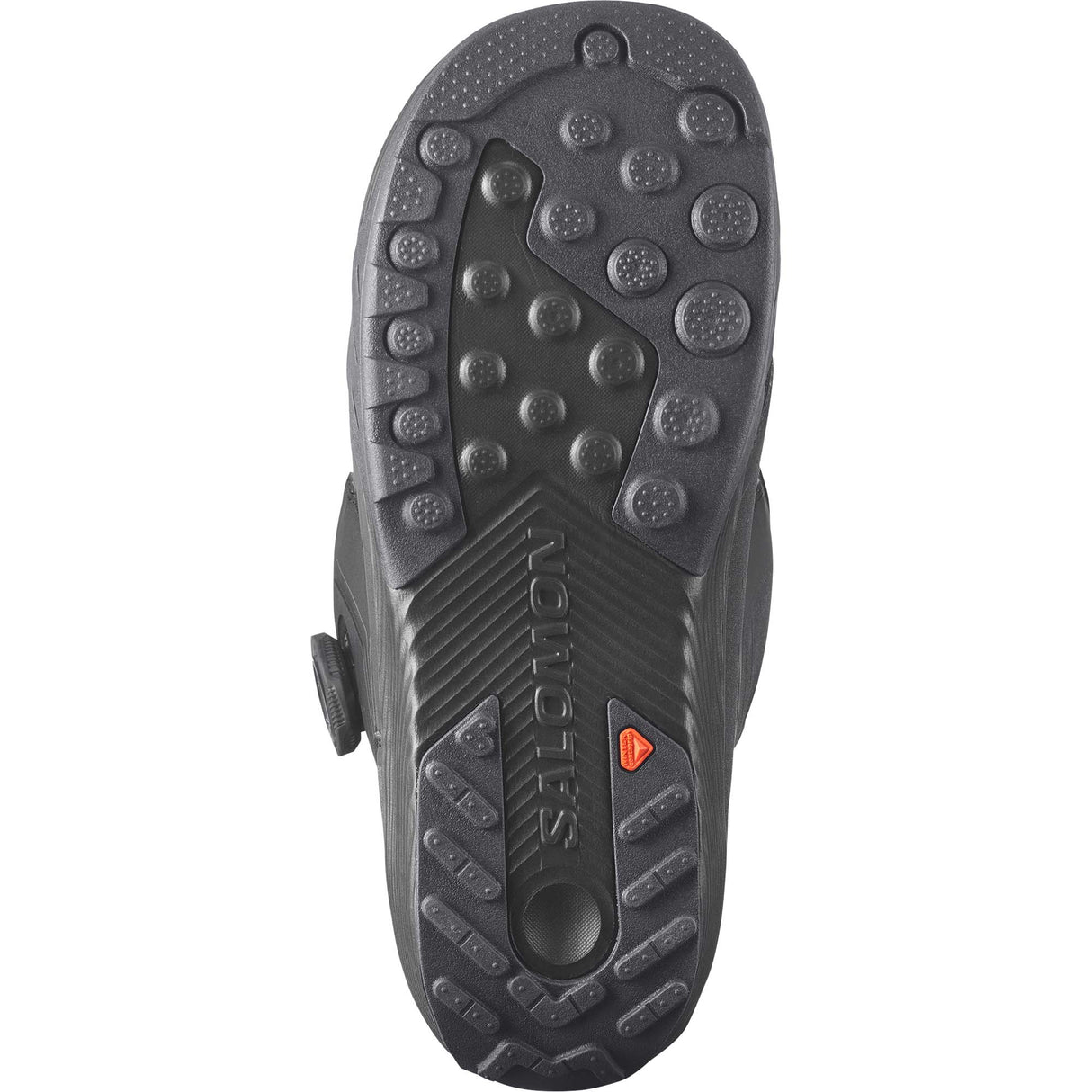 DialogueWide- Black snowboard boot with Salomon branding on a white background