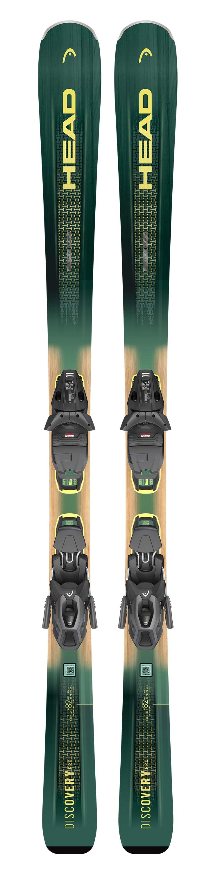 Discovery82ProEvoPR11- Green skis with black bindings on a white background