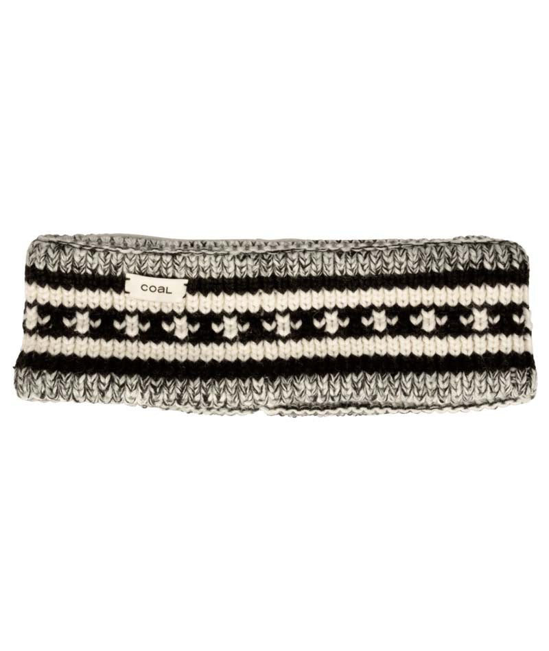 DoriHeadband-Knitted headband with black and white pattern on a white background