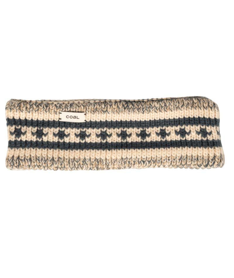 DoriHeadband-Knitted headband with black and white pattern on a white background