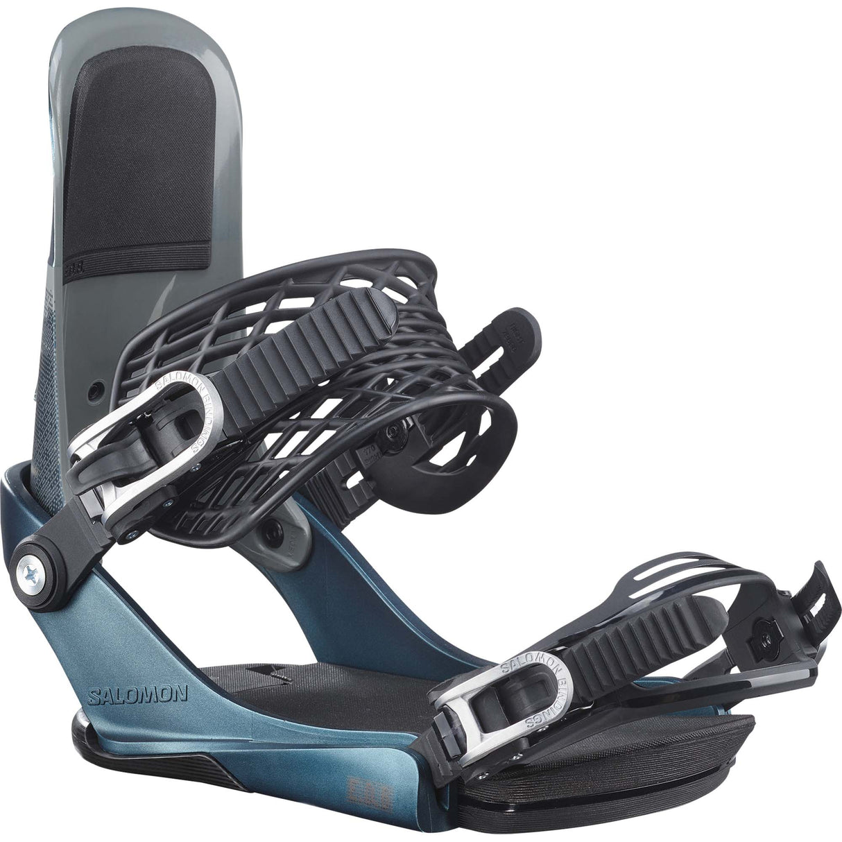 EDB-Pair of blue snowboard bindings on a white background