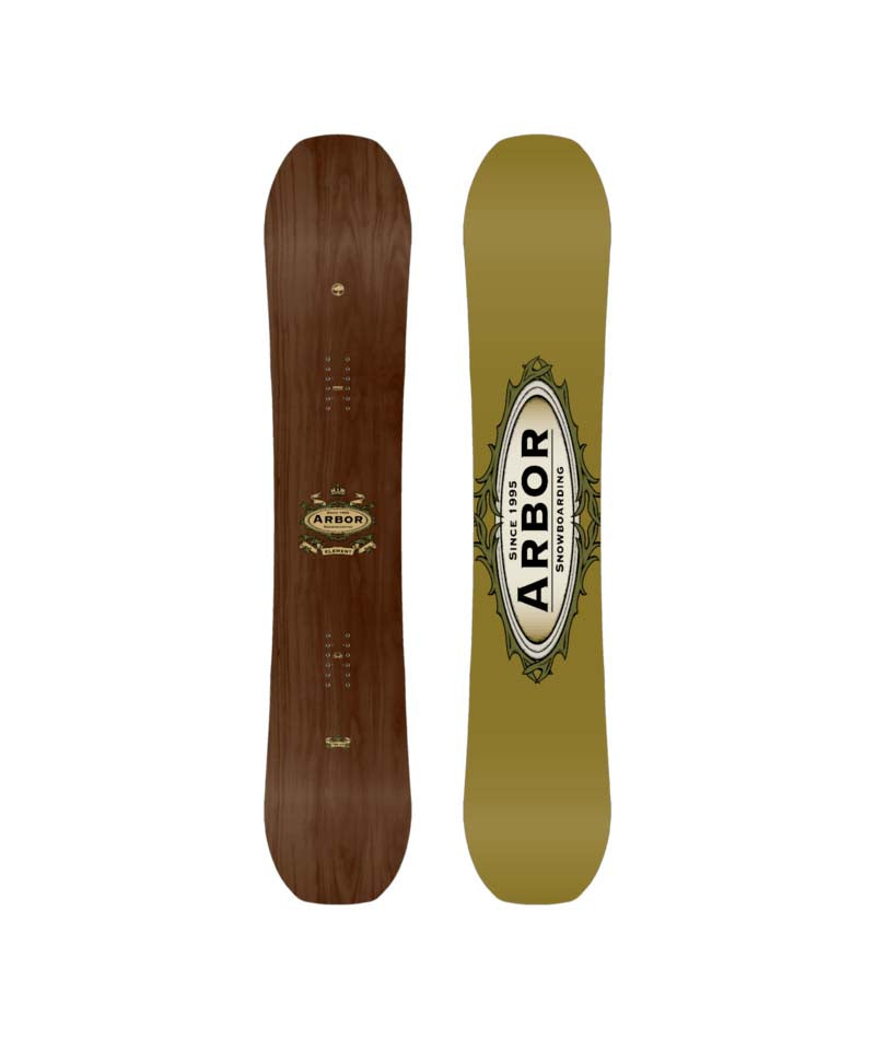 Element-Two views of a snowboard with 'Arbor' branding on a white background