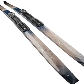 EscapeGripJr.- Two skis with cream and blue colors on a white background