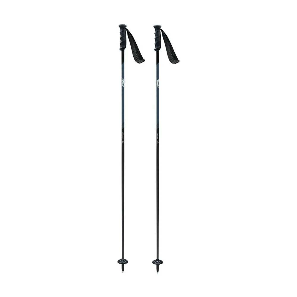ExcaliburDarkDD4SkiPoles- Two black ski poles with wrist straps and metal tips, shown upright against a plain white background.