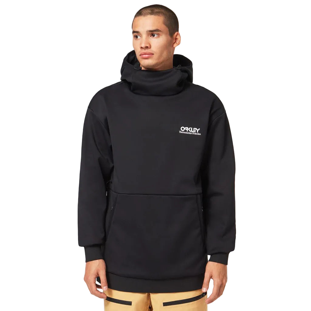 MParkRCSoftshellHoodie- Black hoodie with Oakley logo on a white background