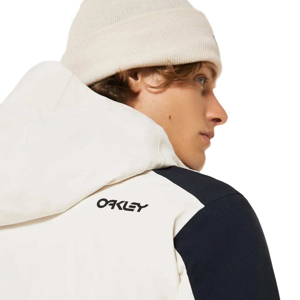 MTNPTBTInsulatedJacket-Two-tone black and white jacket with a hood on a white background