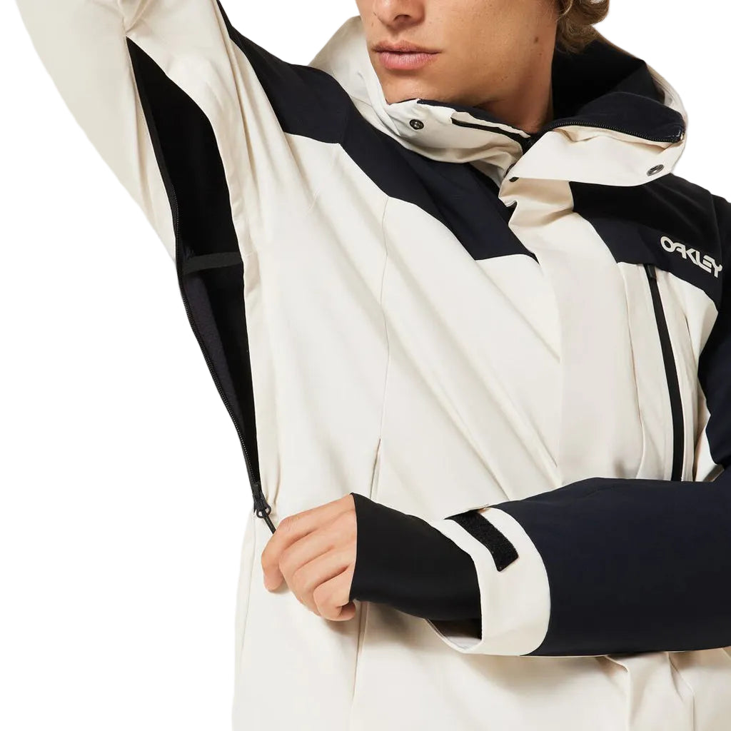 MTNPTBTInsulatedJacket-Two-tone black and white jacket with a hood on a white background