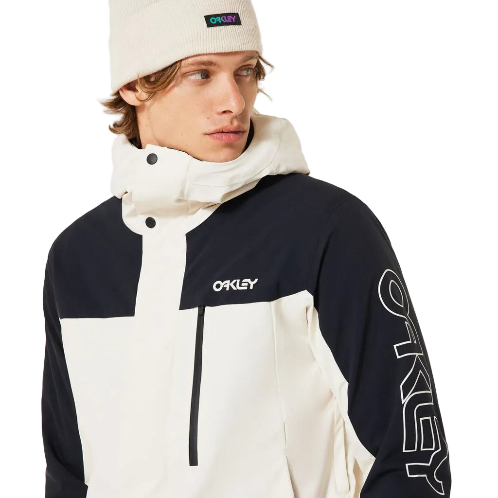 MTNPTBTInsulatedJacket-Two-tone black and white jacket with a hood on a white background
