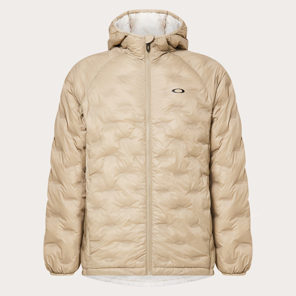 Drift O-Puff Jacket-Beige puffer jacket with a brand logo on a light gray background
