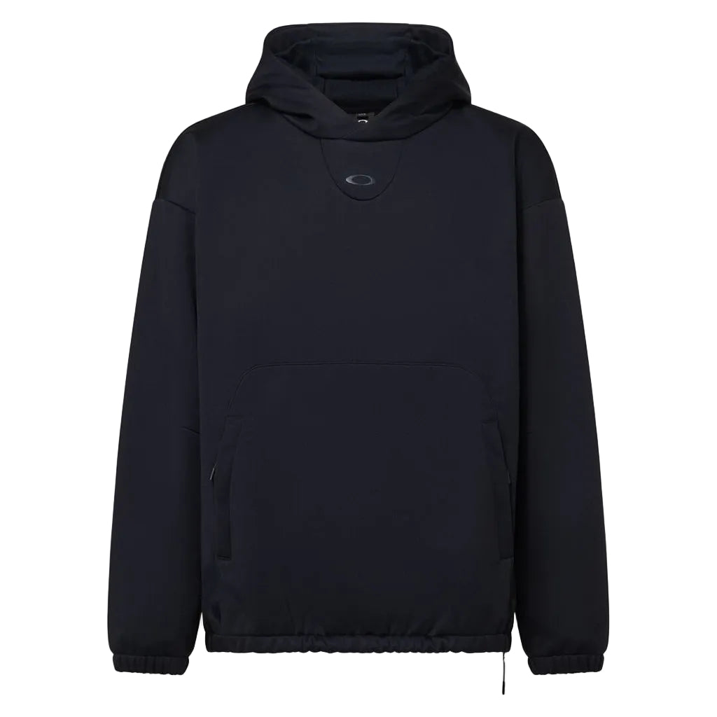 MSolarRailSoftshellHoodie-Black hoodie with a brand logo on a white background