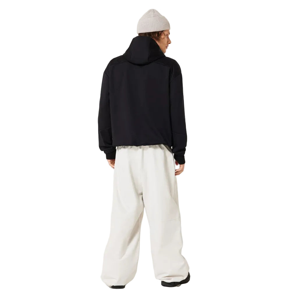 MSolarRailSoftshellHoodie-Black hoodie with a brand logo on a white background