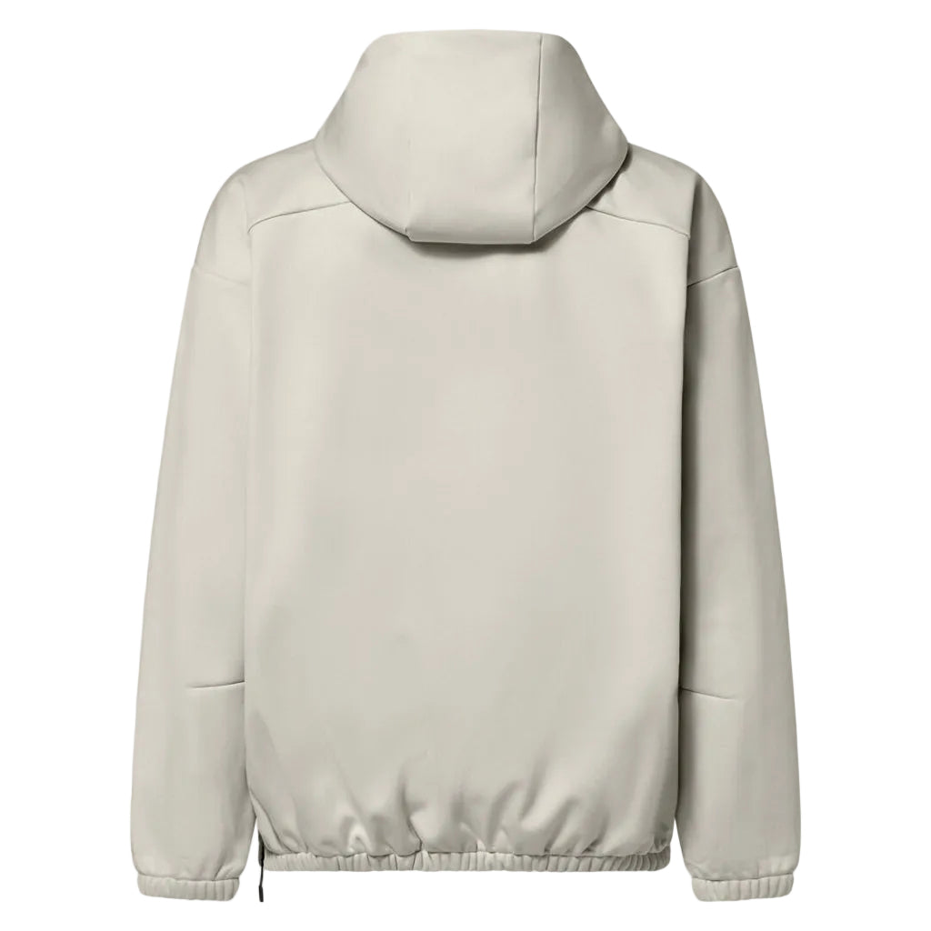 MSolarRailSoftshellHoodie-Beige hoodie with a brand logo on a white background