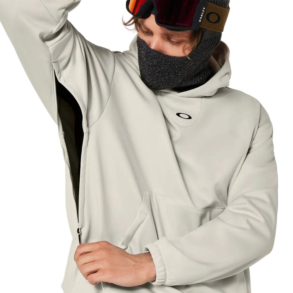 MSolarRailSoftshellHoodie-Beige hoodie with a brand logo on a white background