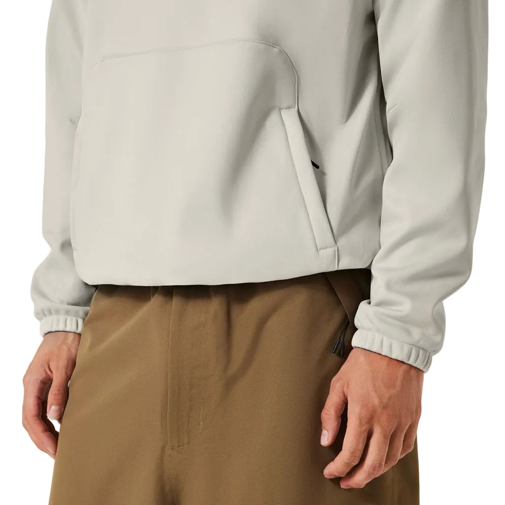 MSolarRailSoftshellHoodie-Beige hoodie with a brand logo on a white background